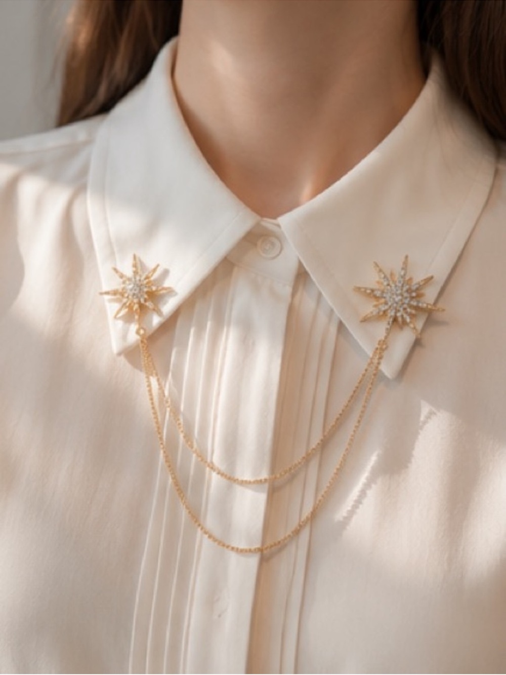 Gold Starburst Collar Chain Brooch
